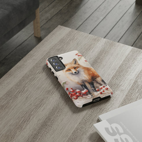 Christmas Fox in a Wreath of Red Berries - Impact Resistant Phone Case